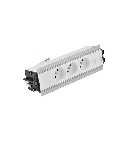 Mediaport Indesk 3x250V typ E+ plakietka 2xRJ45 kabel aluminium biały Simon480 48530E300K00000-30