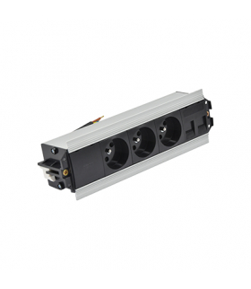 Mediaport Indesk 3x250V typ E+ plakietka 2xRJ45 kabel aluminium czarny Simon480 48530E300K00000-40