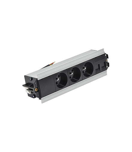 Mediaport Indesk 3x250V typ E+ plakietka 2xRJ45 kabel aluminium czarny Simon480 48530E300K00000-40