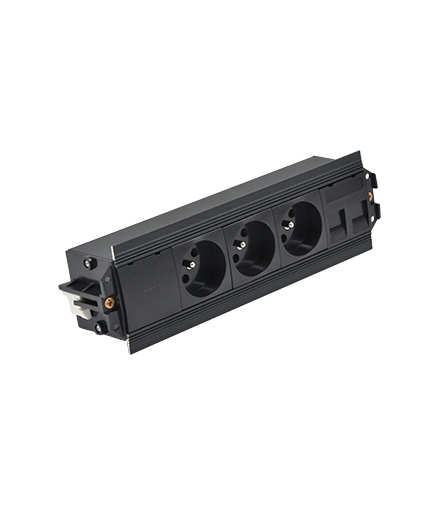 Mediaport Indesk 3x250V typ E+ plakietka 2xRJ45 kabel czarny Simon480 48530E300K00000-44
