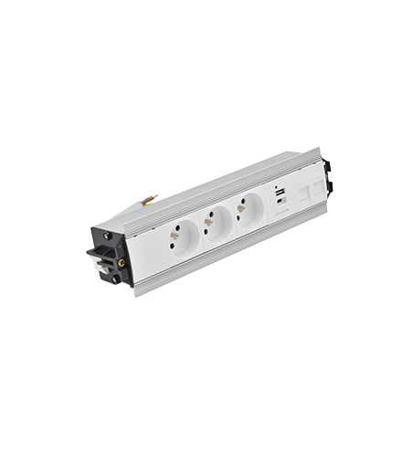 Mediaport Indesk 2x250V typ E + ładowarka USB A-C kabel aluminium biały Simon480 48530E30BK00000-30
