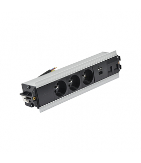 Mediaport Indesk 2x250V typ E + ładowarka USB A-C kabel aluminium czarny Simon480 48530E30BK00000-40