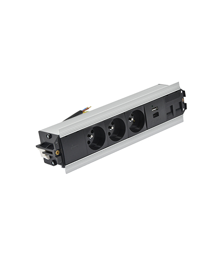 Mediaport Indesk 2x250V typ E + ładowarka USB A-C kabel aluminium czarny Simon480 48530E30BK00000-40