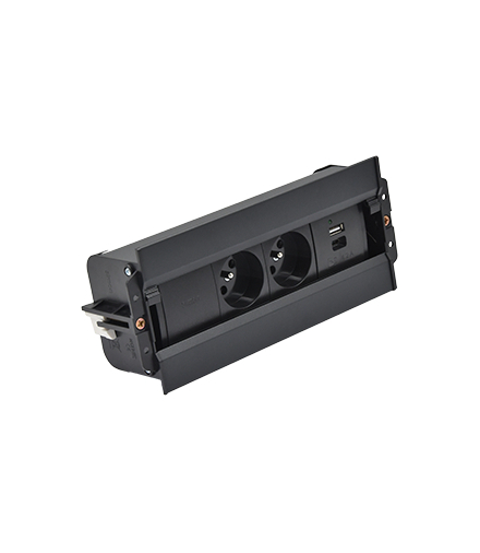 Mediaport Spinner 2x250V typ E + ładowarka USB A-C czarny Simon480 48610E20B000000-44