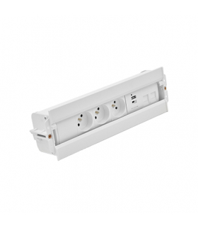 Mediaport Spinner 3x250V typ E + ładowarka USB A-C+ plakietka 2xRJ45 szybkozłącza biały Simon480 48610E30BK00000-33