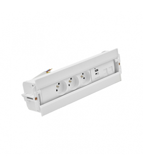 Mediaport Spinner 3x250V typ E + ładowarka USB A-C+ plakietka 2xRJ45 łącz. kabel biały Simon480 48630E30BK00000-33