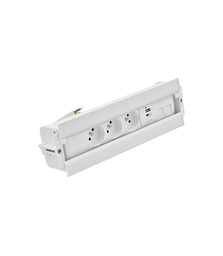 Mediaport Spinner 3x250V typ E + ładowarka USB A-C+ plakietka 2xRJ45 łącz. kabel biały Simon480 48630E30BK00000-33
