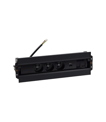 Mediaport Spinner 3x250V typ E + ładowarka USB A-C+ plakietka 2xRJ45 łącz. kabel czarny Simon480 48630E30BK00000-44