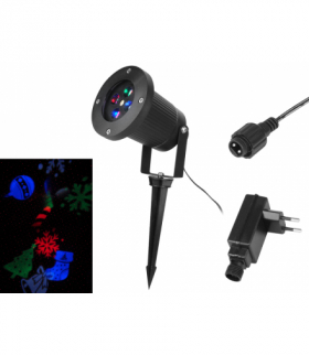 Projektor laserowy zewnętrzny IP44 ,12 iluminacji świątecznych(choinka, bombki, śnieżynka, mikołaj, skarpeta, renifer, bałwan, dzwonek, laska, prezent itp.) LX20080