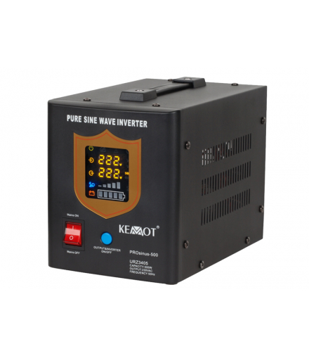 Awaryjne Żródło Zasilania UPS Kemot PROSINUS-800 przetwornica z czystym przebiegiem i funkcją ładowania 12V 230V 800VA/500W czarna LX3405B