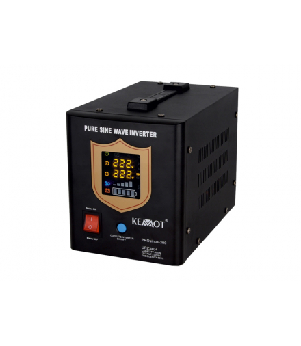 Awaryjne Żródło Zasilania UPS Kemot PROSINUS-300 przetwornica z czystym przebiegiem i funkcją ładowania 12V 230V 500VA/300W czarna LX3404B