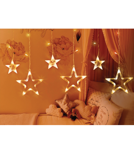 Kurtyna świetlna 138 LED, Gwiazdki, światło ciepłe białe. ML48C