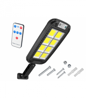 Lampa solarna 8xCOB 4500K z czujnikiem ruchu,zmierzchu i pilotem HQ LX8019B