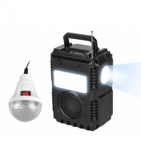 Solar Lighting System VR-566,Głośnik bluetooth,FM,TF ,USB,latarka 1-LED+COB ,żarówka 8-LED z kablem 3m i wyłacznikiem LXVR566