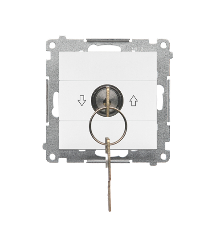 Łącznik na kluczyk roletowy jednobiegunowy moduł 3 pozycyjny "I-0-II" 2 styki NO, 5 A, 250 V Biały mat Simon55 TWZK.01/111