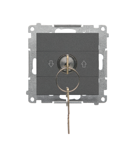 Łącznik na kluczyk roletowy chwilowy – przycisk moduł 3 pozycyjny "I-0-II" 2 styki NO, 5 A, 250 V Grafitowy mat Simon55 TPZK.01/116