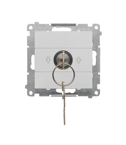 Łącznik na kluczyk roletowy chwilowy – przycisk moduł 3 pozycyjny "I-0-II" 2 styki NO, 5 A, 250 V Aluminium mat Simon55 TPZK.01/143