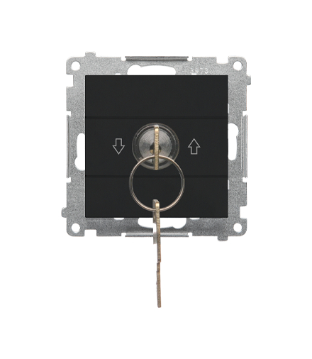 Łącznik na kluczyk roletowy chwilowy – przycisk moduł 3 pozycyjny "I-0-II" 2 styki NO, 5 A, 250 V Czarny mat Simon55 TPZK.01/149