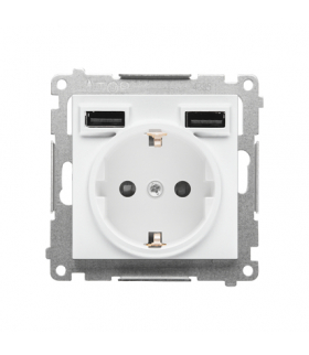 Gniazdo schuko ze zintegrowaną ładowarką 2xUSB A moduł Biały mat Simon55 TGSZ1ZUSB2AA.01/111