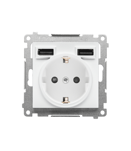 Gniazdo schuko ze zintegrowaną ładowarką 2xUSB A moduł Biały mat Simon55 TGSZ1ZUSB2AA.01/111