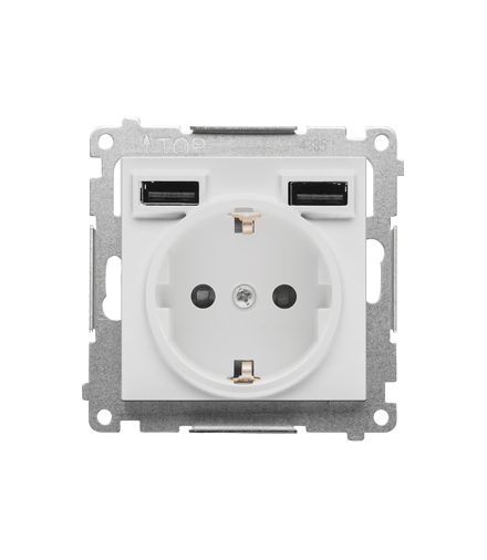 Gniazdo schuko ze zintegrowaną ładowarką 2xUSB A moduł Jasnoszary mat Simon55 TGSZ1ZUSB2AA.01/114