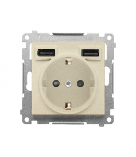 Gniazdo schuko ze zintegrowaną ładowarką 2xUSB A moduł Szampański mat Simon55 TGSZ1ZUSB2AA.01/144