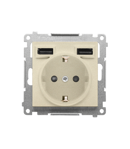 Gniazdo schuko ze zintegrowaną ładowarką 2xUSB A moduł Szampański mat Simon55 TGSZ1ZUSB2AA.01/144