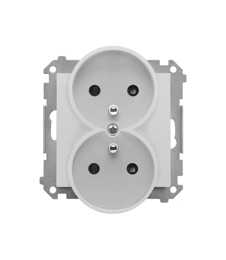 Gniazdo wtyczkowe podwójne z uziemieniem z przesłonami moduł 16 A, 250 V, szybkozłącza Aluminium mat Simon55 TGZ2MCZ.01/143