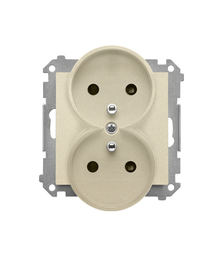 Gniazdo wtyczkowe podwójne z uziemieniem z przesłonami moduł 16 A, 250 V, szybkozłącza Szampański mat Simon55 TGZ2MCZ.01/144