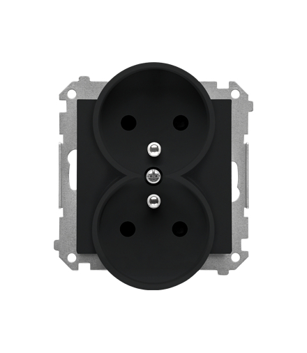Gniazdo wtyczkowe podwójne z uziemieniem z przesłonami moduł 16 A, 250 V, szybkozłącza Czarny mat Simon55 TGZ2MCZ.01/149