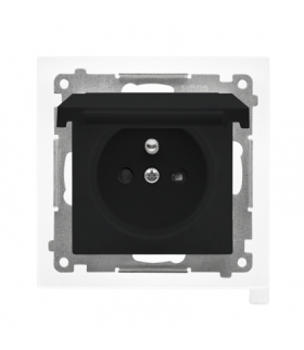 Gniazdo wtyczkowe do wersji IP44 z uszczelką moduł 16 A, 250 V, szybkozłącza. Klapka w kolorze pokrywy Czarny mat Simon55 TGZ1BCZ.01/149