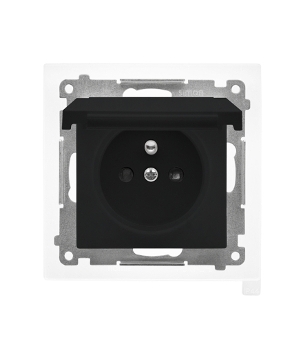 Gniazdo wtyczkowe do wersji IP44 z uszczelką moduł 16 A, 250 V, szybkozłącza. Klapka w kolorze pokrywy Czarny mat Simon55 TGZ1BCZ.01/149