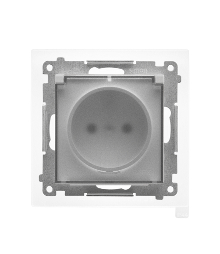 Gniazdo wtyczkowe do wersji IP44 z uszczelką moduł 16 A, 250 V, szybkozłącza. Klapka transparentna Aluminium mat Simon55 TGZ1BCZ.01/143A