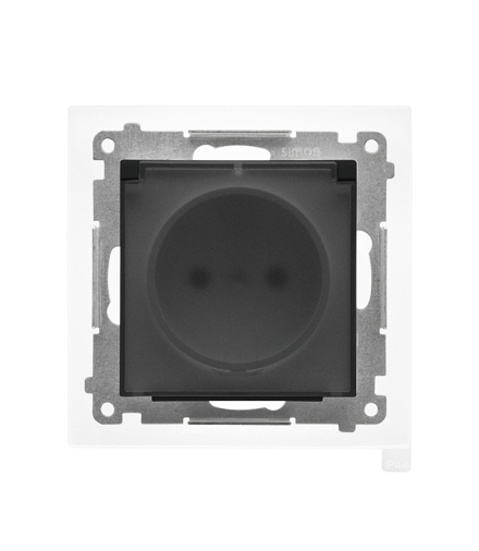 Gniazdo wtyczkowe do wersji IP44 z uszczelką moduł 16 A, 250 V, szybkozłącza. Klapka transparentna Czarny mat Simon55 TGZ1BCZ.01/149A