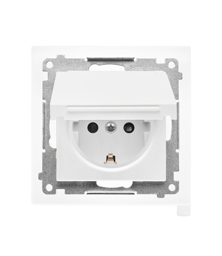 Gniazdo Schuko do wersji IP44 z przesłonami z uszczelką ramki moduł 16 A, 250 V, szybkozłącza. Klapka w kolorze pokrywy Jasnoszary mat Simon55 TGSZ1BCZ.01/114