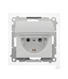 Gniazdo Schuko do wersji IP44 z przesłonami z uszczelką ramki moduł 16 A, 250 V, szybkozłącza. Klapka w kolorze pokrywy Aluminium mat Simon55 TGSZ1BCZ.01/143