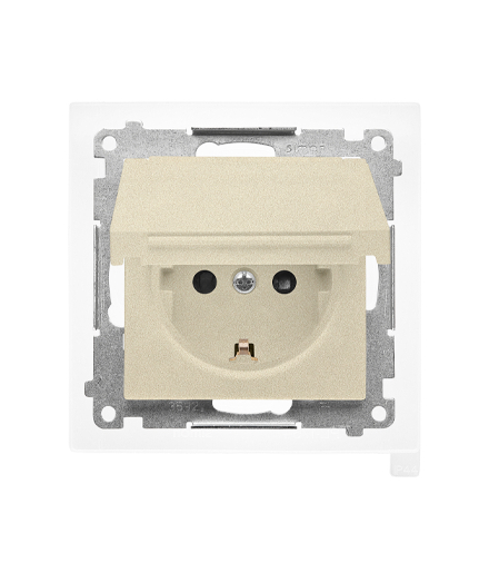 Gniazdo Schuko do wersji IP44 z przesłonami z uszczelką ramki moduł 16 A, 250 V, szybkozłącza. Klapka w kolorze pokrywy Szampański mat Simon55 TGSZ1BCZ.01/144