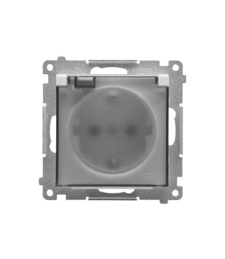 Gniazdo Schuko do wersji IP44 z przesłonami z uszczelką ramki moduł 16 A, 250 V, szybkozłącza. Klapka transparentna Jasnoszary mat Simon55 TGSZ1BCZ.01/114A