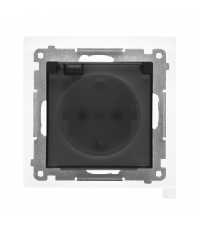 Gniazdo Schuko do wersji IP44 z przesłonami z uszczelką ramki moduł 16 A, 250 V, szybkozłącza. Klapka transparentna Czarny mat Simon55 TGSZ1BCZ.01/149A