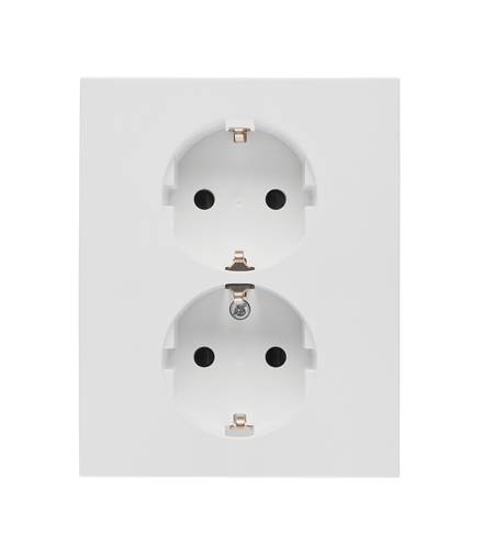 Gniazdo Schuko z przesłonami podwójne 16 A, 250 V, zaciski śrubowe Jasnoszary mat Simon55 TGSZ2PZFAR/114