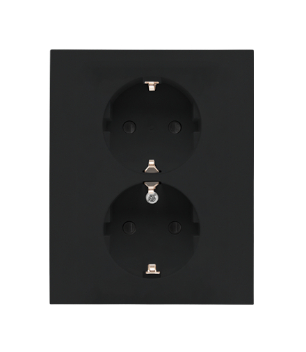 Gniazdo Schuko z przesłonami podwójne 16 A, 250 V, zaciski śrubowe Czarny mat Simon55 TGSZ2PZFAR/149