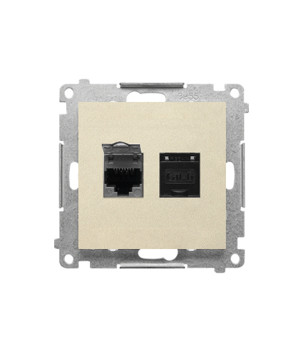 Gniazdo komputerowe podwójne RJ45 kategoria 6, ekranowane z przesłoną przeciwkurzową moduł Szampański mat gniazdo komputerowe podwójne ekranowane RJ45 kategoria 6, z przesłoną przeciwkurzową Simon55 T62E.01/144