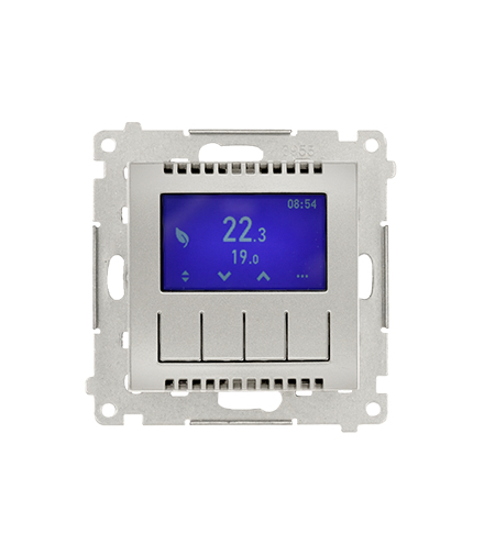 Regulator temperatury z wyświetlaczem (czujnik wewnętrzny lub sonda) srebrny mat, metalizowany Simon54 DETD1A.01/43