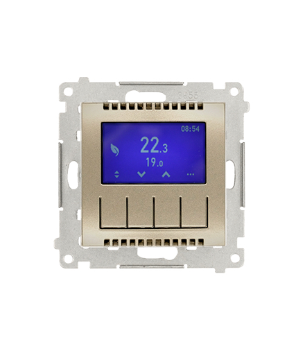 Regulator temperatury z wyświetlaczem (czujnik wewnętrzny lub sonda) złoty mat, metalizowany Simon54 DETD1A.01/44
