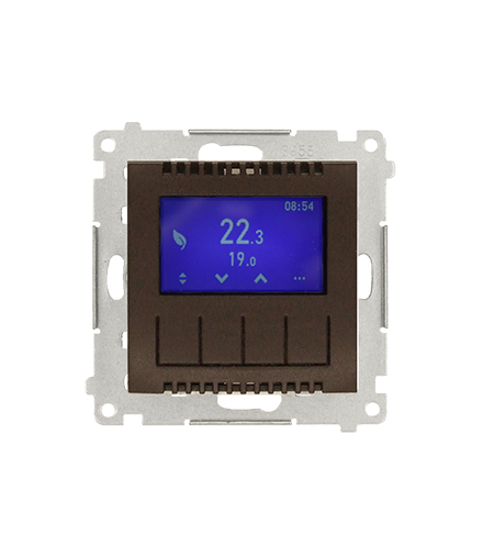 Regulator temperatury z wyświetlaczem (czujnik wewnętrzny lub sonda) brąz mat, metalizowany Simon54 DETD1A.01/46