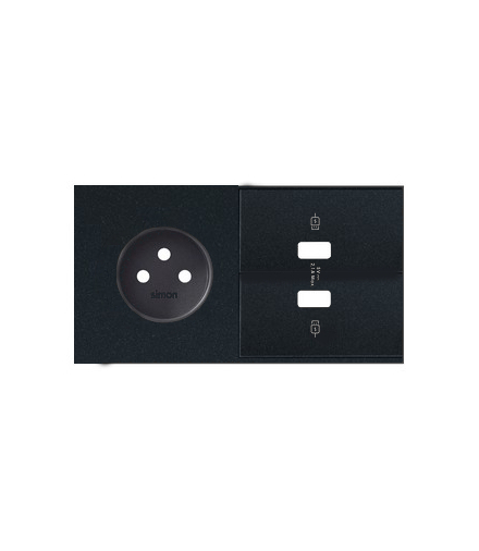 Panel 2-krotny: 1 gniazdo + 1 ładowarka 2 x USB czarny mat Simon100 10020223-238