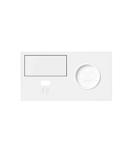 Panel 2-krotny: 1 gniazdo + 1 klawisz + 1 ładowarka USB (prawa strona) biały mat Simon100 10020224-230