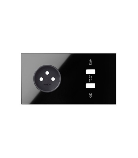Panel 2-krotny: 1 gniazdo + 2x1 ładowarka USB SmartCharge 2x 2,1 A czarny Simon100 10020228-138