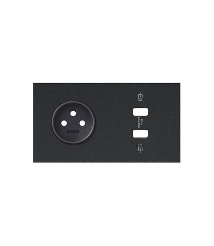 Panel 2-krotny: 1 gniazdo + 2x1 ładowarka USB SmartCharge 2x 2,1 A czarny mat Simon100 10020228-238