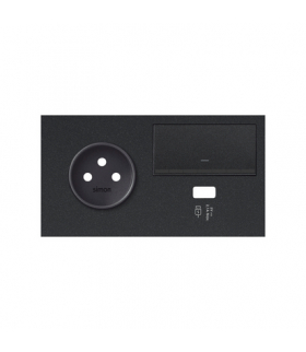 Panel 2-krotny: 1 gniazdo + 1 ściemniacz + 1 ładowarka USB (lewa strona) czarny mat Simon100 10020231-238